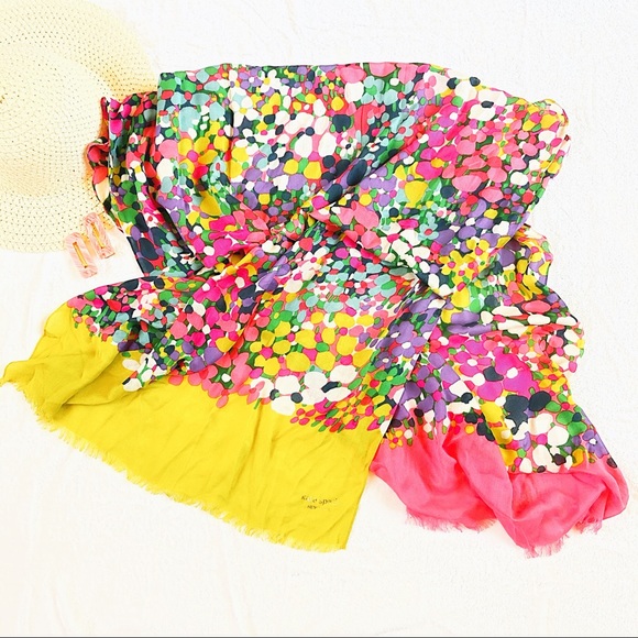 Kate Spade Floral Dot Colorful Oblong Logo Scarf - Picture 4 of 11